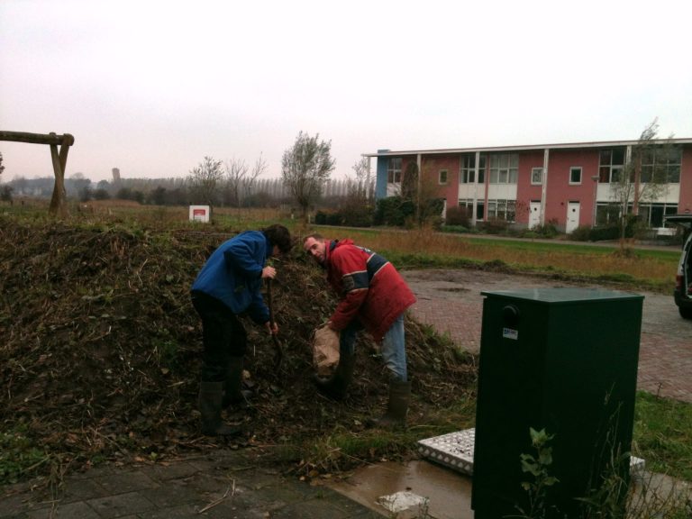Bollen planten op de Septicterp door de mannen van Klavertje 4 4 2013-11-14 14.15.05
